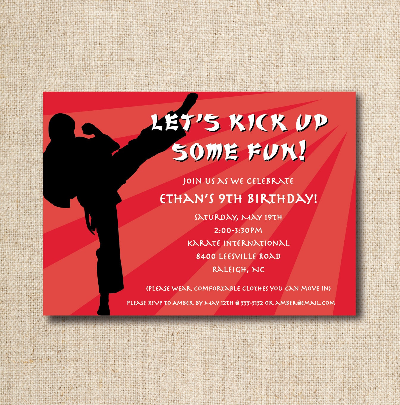 Karate birthday party invitation (custom), printable file