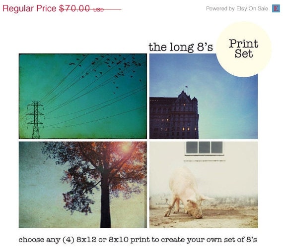 40% OFF SUMMER SALE set of four, bonus, vintage, home decor, landscapes the long 8's Print Set -you choose-