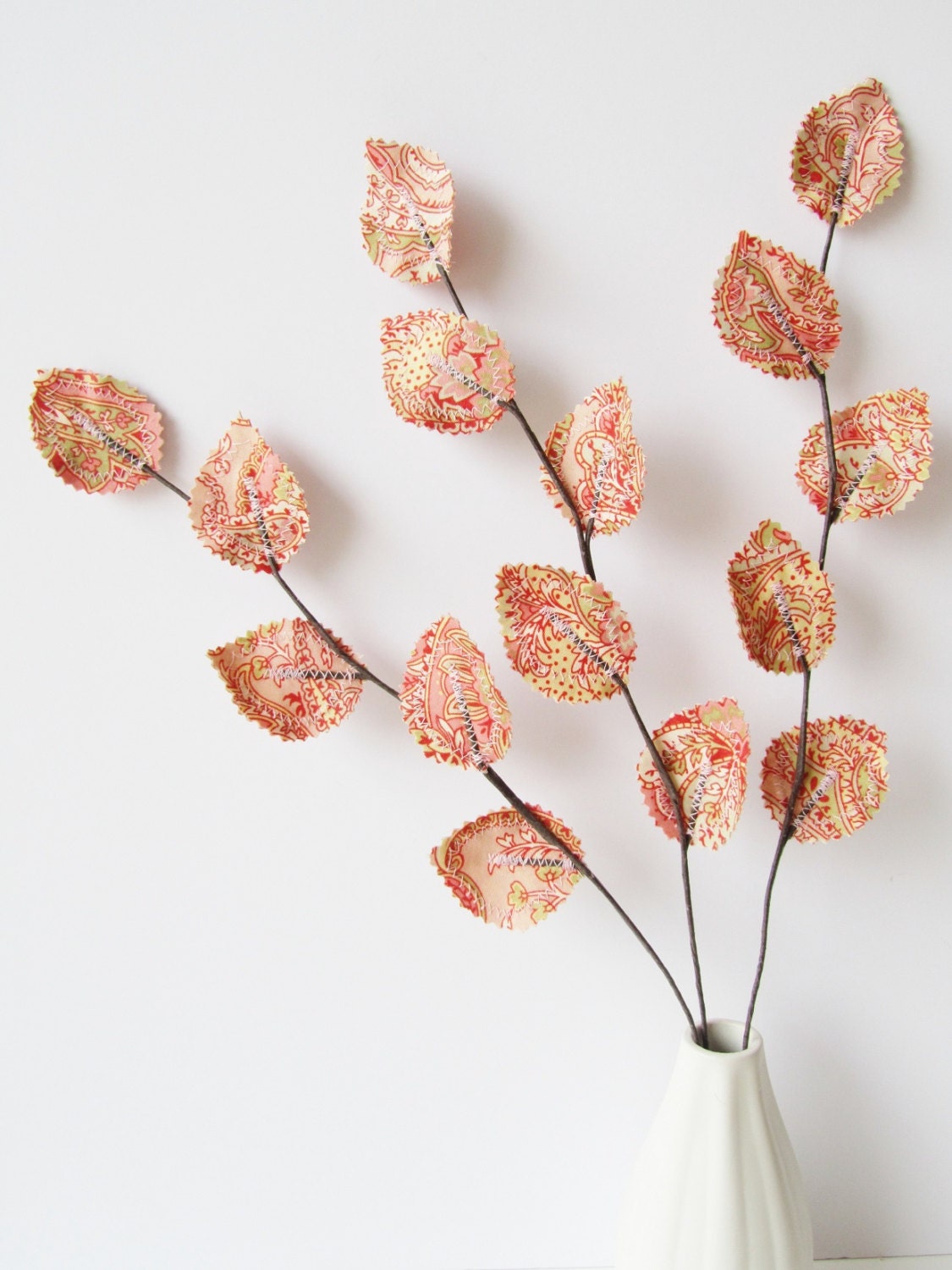 Fabric Leaves - Rose Pink Paisley Twig Branches Mother's Day Gift Idea
