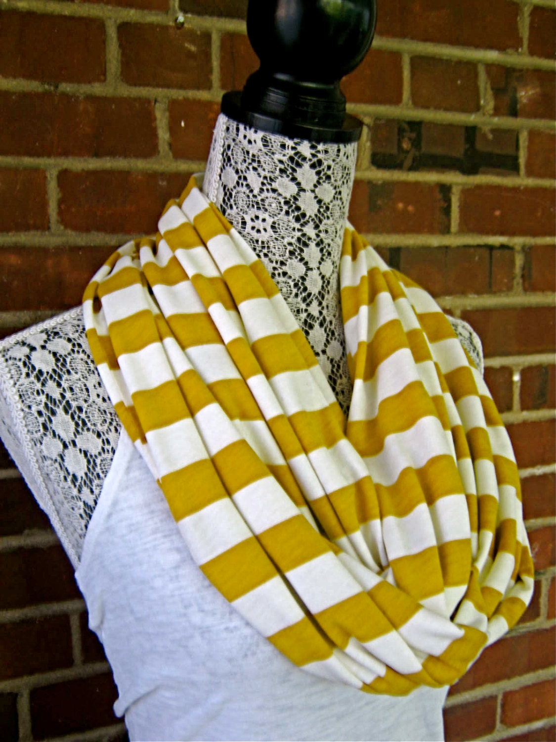 Mustard Stripe Infinity Scarf, Preppy Fashion