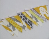 Fabric Banner Bunting Fabric Flags - Grey and Yellow