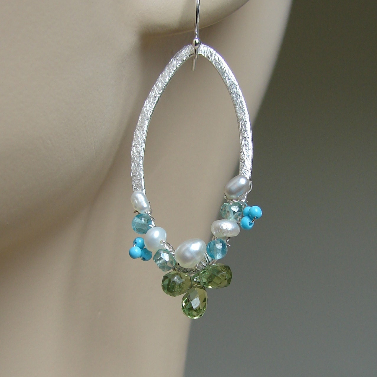 Gemstone Bridal Garland Earrings--Blue and Green