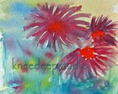 Red Flowers watercolor 8x8 reproduction print from original painting colorful vibrant garden modern art wall decor Mother's Day