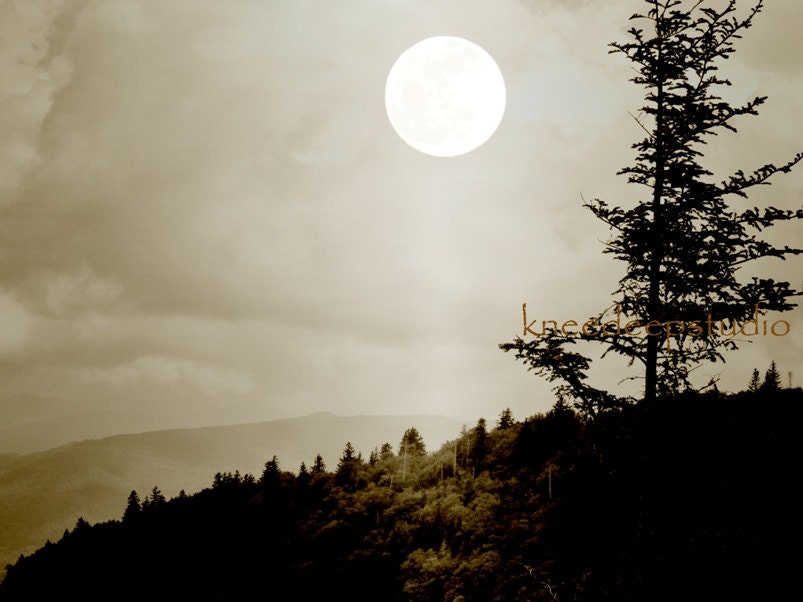 Rustic Landscape photograph 8x10 fine art print mountains moon original by Knee Deep Originals