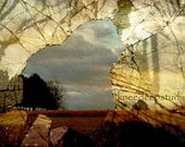Golden Light photograph 8x10 fine art landscape vintage look broken glass window wall decor