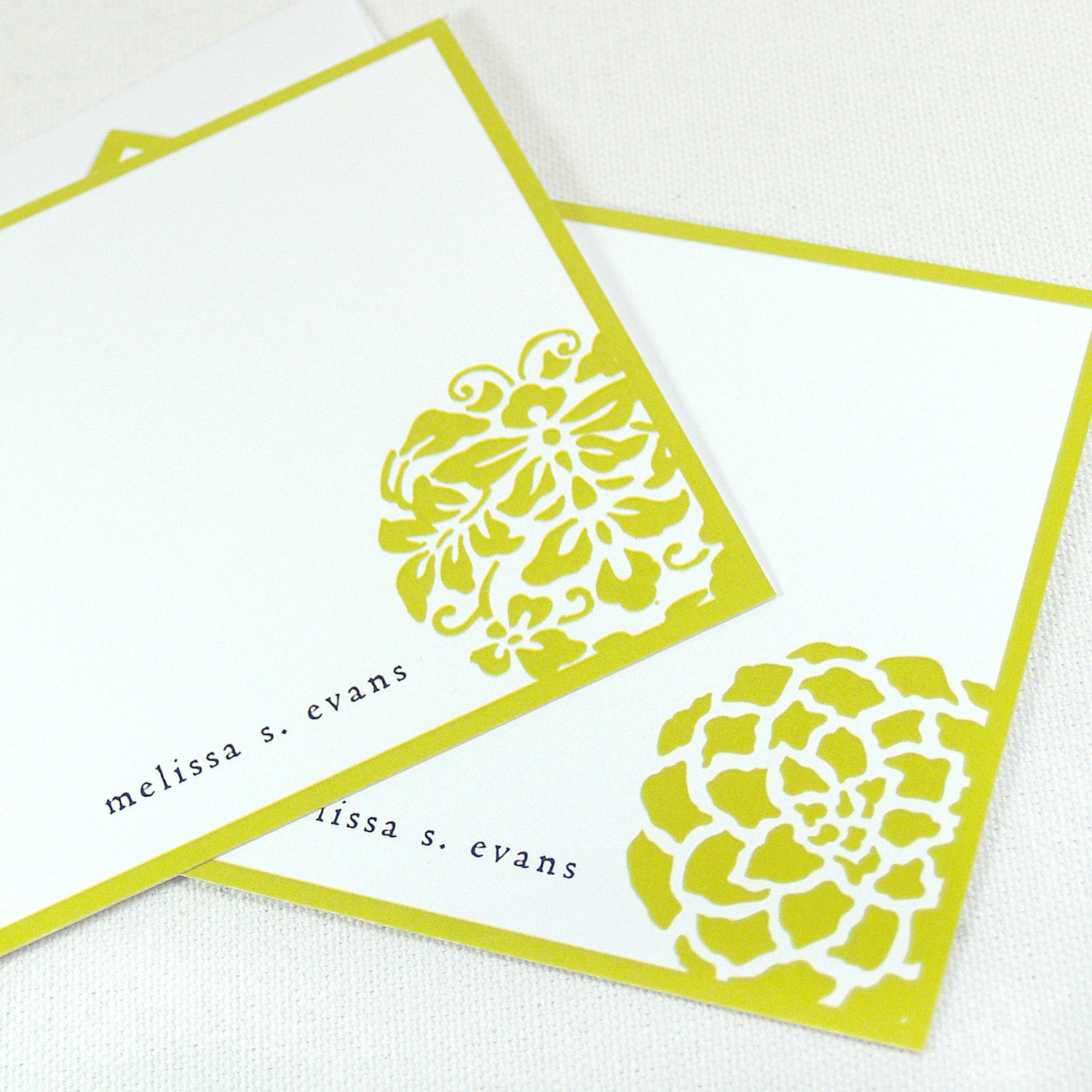 personalized stationery set flat note cards - ORNAMENTS - set of 12 - choose color - personalized stationary