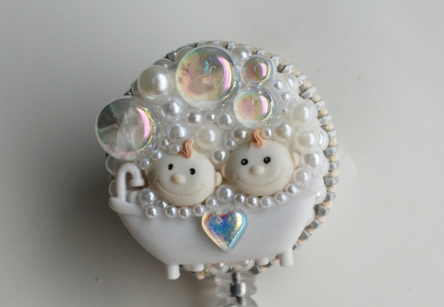Twins In A Tub For A Pediatric Nurse Vintage Zipper ID Badge Reel - RN Badge Holder