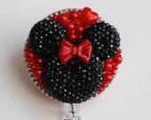 Minnie Mouse Glittery Black Silhouette Vintage Zipper ID Badge Reel - RN ID Badge Holder