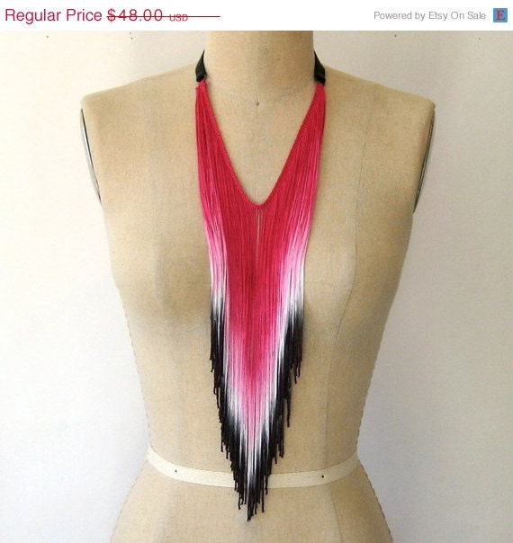 50% OFF SALE Hot Pink Fringe Necklace