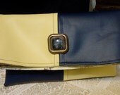 Navy Blue and Butter Yellow Checkered Recycled Pleather Clutch