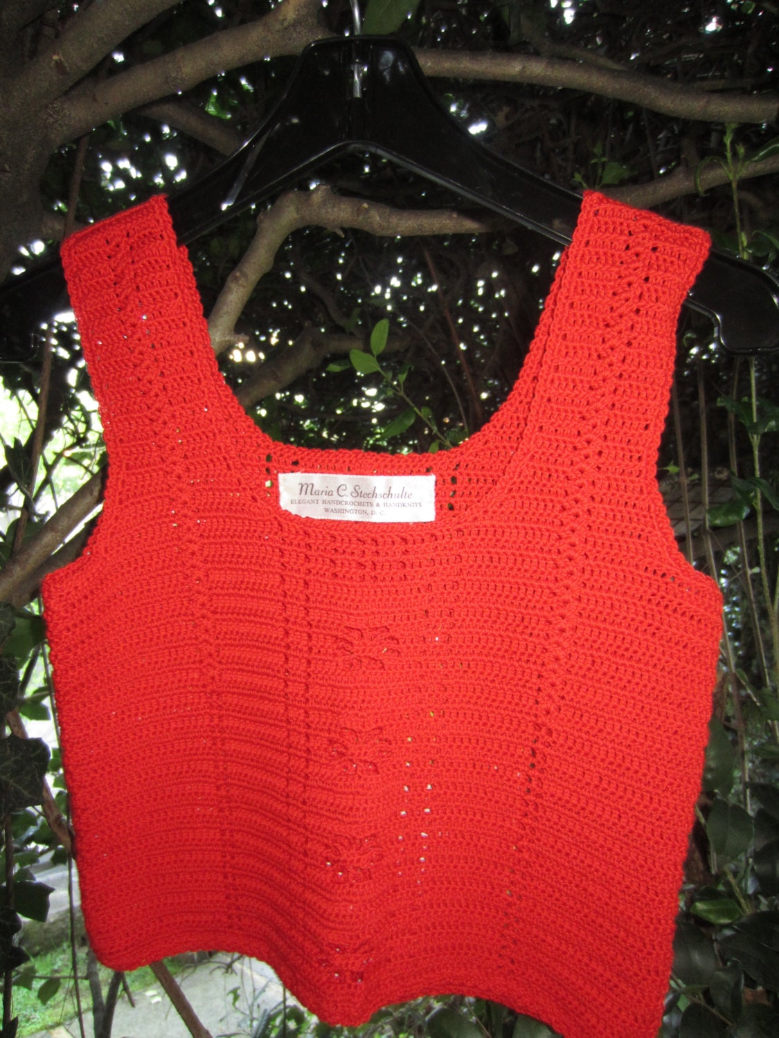 Crochet Cardinal Red Camisole, Crop Top, Scoop Neckline, Spring to Summer,  Size 0 to 6, Women & Teens, Mother's Day Gift