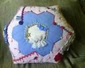 Red White Blue Hexagon Crazy Quilt Pillow
