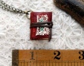 Ruby Red Boho - Handbound Wearable Book, Miniature, Red Vintage Leather, Tea Stained Pages, Antique Lace