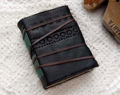 The Notebook - Embossed Black Leather Journal, Handbound, Tea Stained Pages, Vintage Sheet Music - OOAK