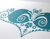 Sleeping Badgers in Curly Ferns & Campion Flowers - An Original Hand Pulled Gocco Print