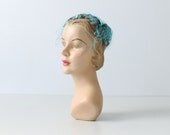 1950s Hat / 50s Hat / 1950s Fascinator Hat / Coastal Mist