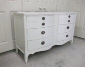 Shabby White Vintage Dixie Bow-Front Double Dresser / Chest - Chic DR502