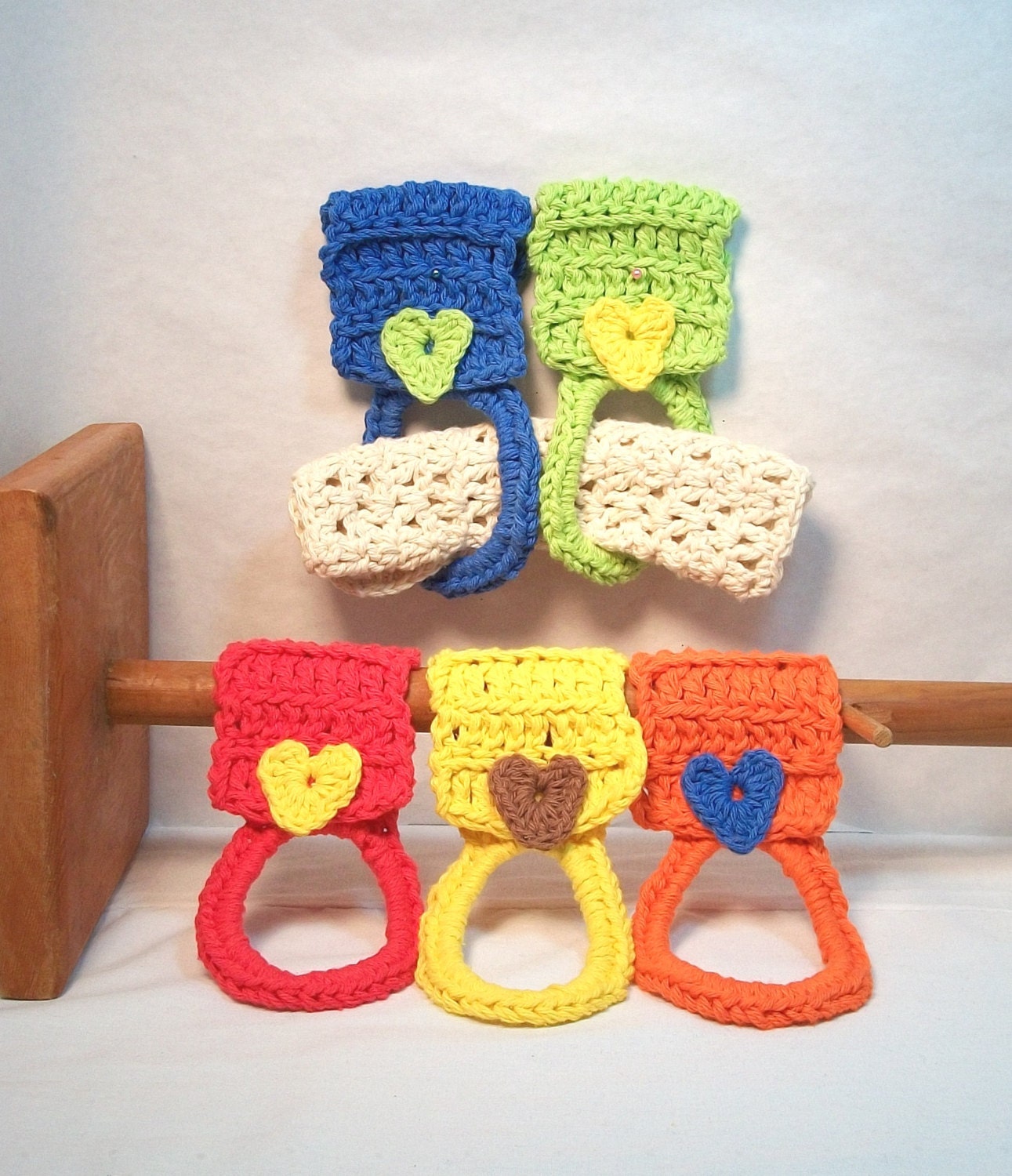 Kitchen Towel Holders. Handmade, towel, dishcloth, washcloth, ring, heart, applique, colorful, home aid, washable. Pick your favorite.