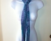 Purple and teal keyhole knitted scarf