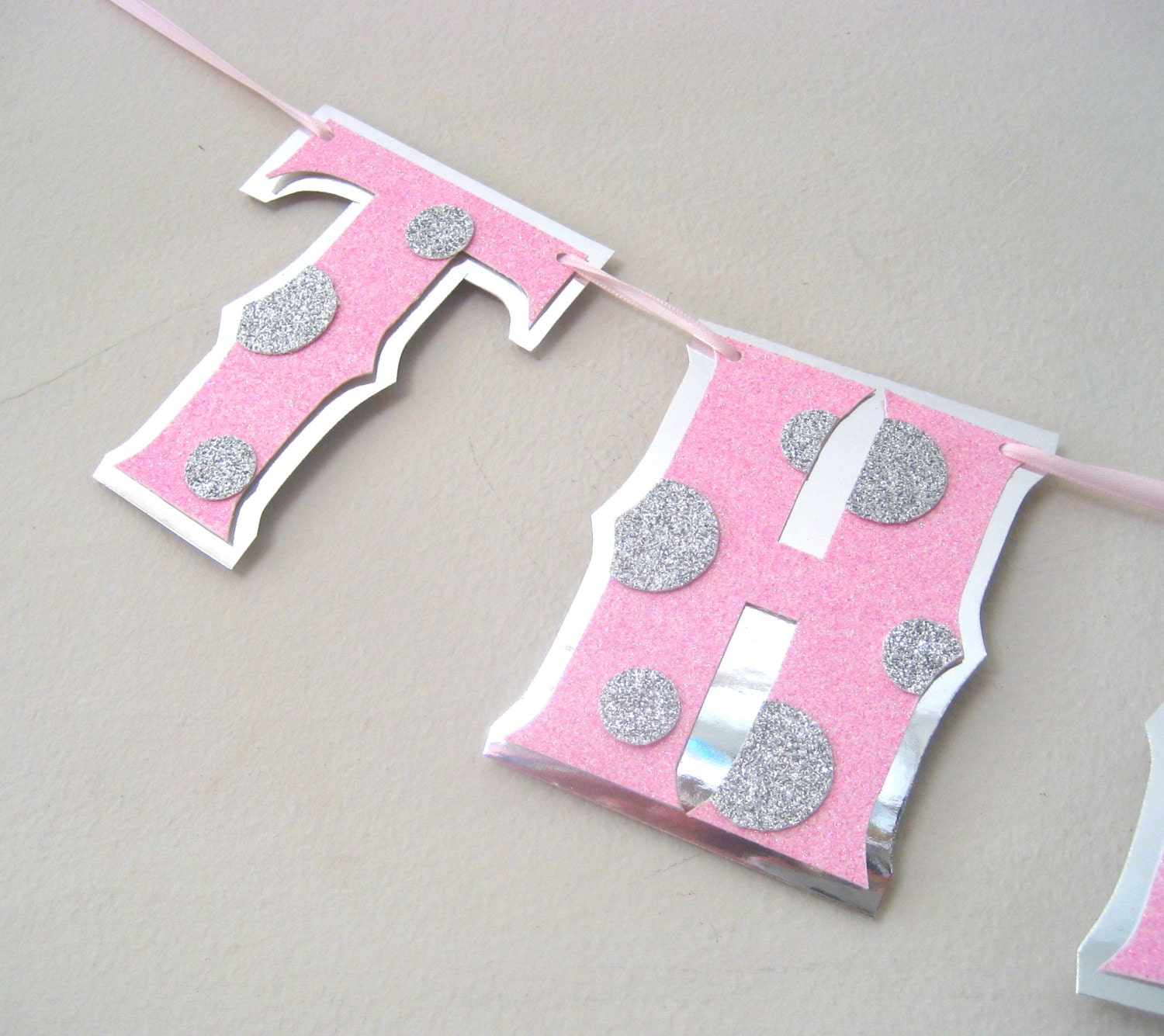THANK YOU Banner - Wedding Photo Prop - Custom Colors Baby Pink Glitter on Silver