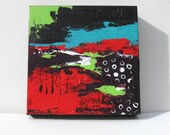 Red Abstract Painting, "Touch of Turquoise" Original Acrylics