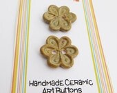 Handmade Textured Flower Ceramic Buttons - Harvest brown -  Set of two - UK