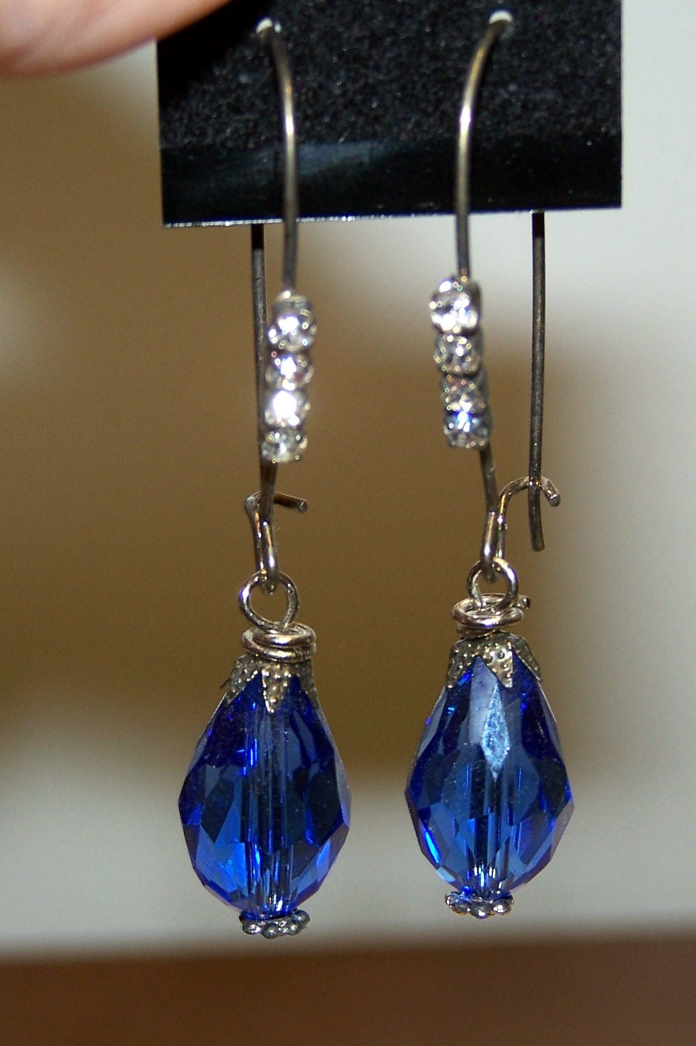 Long Blue Crystal Earrings