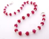 Red Ruby Bracelet genuine rubies wire wrapped with sterling silver july birthday Red Jewelry layering bracelet