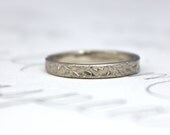 14k white gold wedding band ring . vine leaf gold stacking ring . recycled gold heirloom wedding band ring . handmade artisan ring