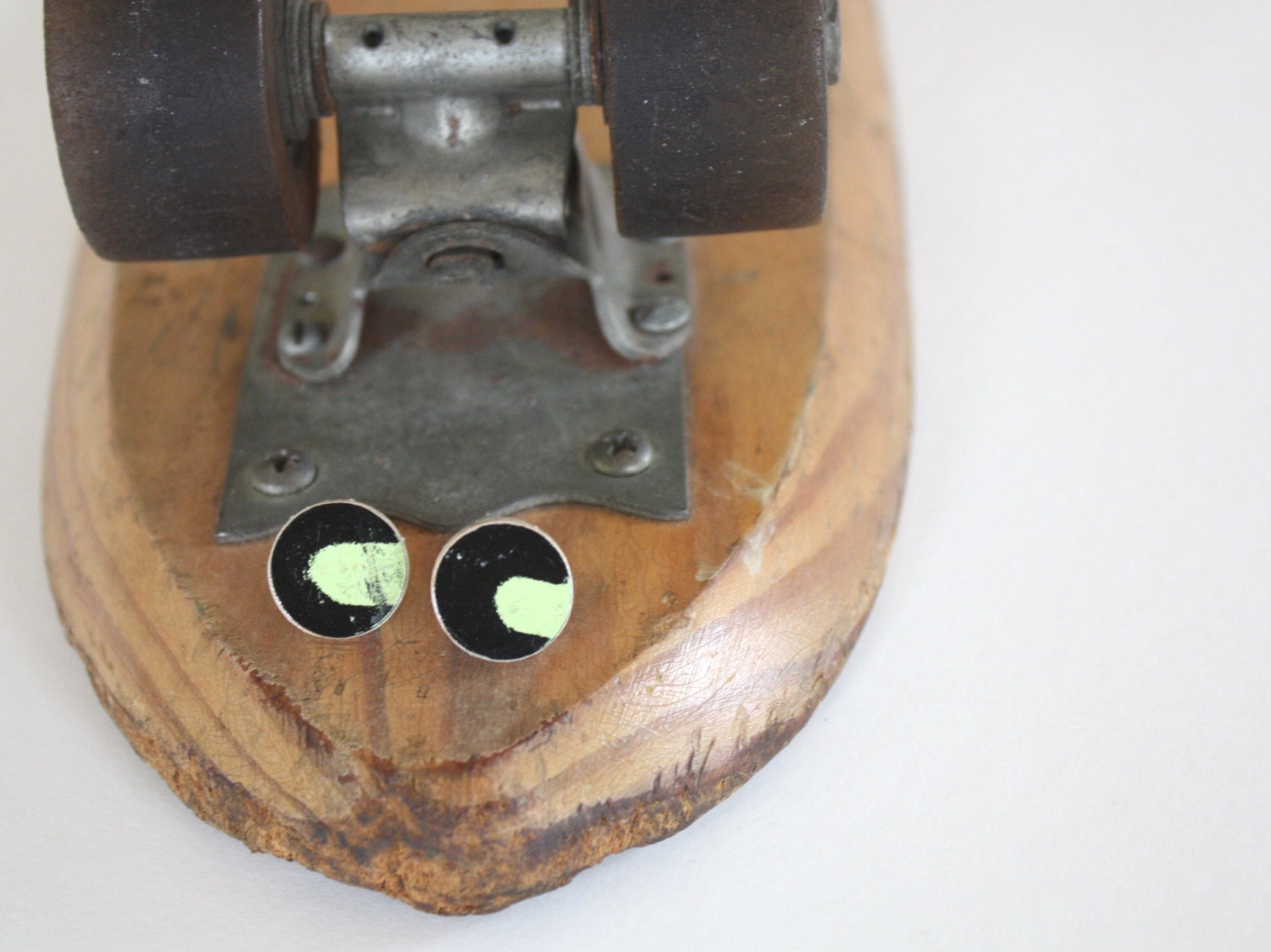 Recycled Skateboard Large Stud Earrings-Urban Green