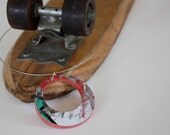 SALE Recycled Skateboard Necklace-Red and Aqua Scuffed