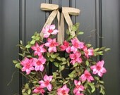 Clematis Vine, Summer Wreath, Pink Clematis, Wreaths for Summer, Summer Wreaths Front Door, Original Handmade Wreaths, Affordable Wreaths