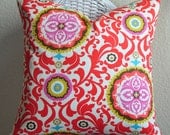 Decorative Suzani Pillow Cover 20x20 inches Poppy Red and Hot Pink