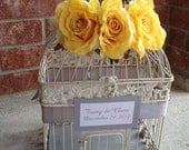LARGE Custom Wedding Bird Cage Card Holder - Gray & Yellow