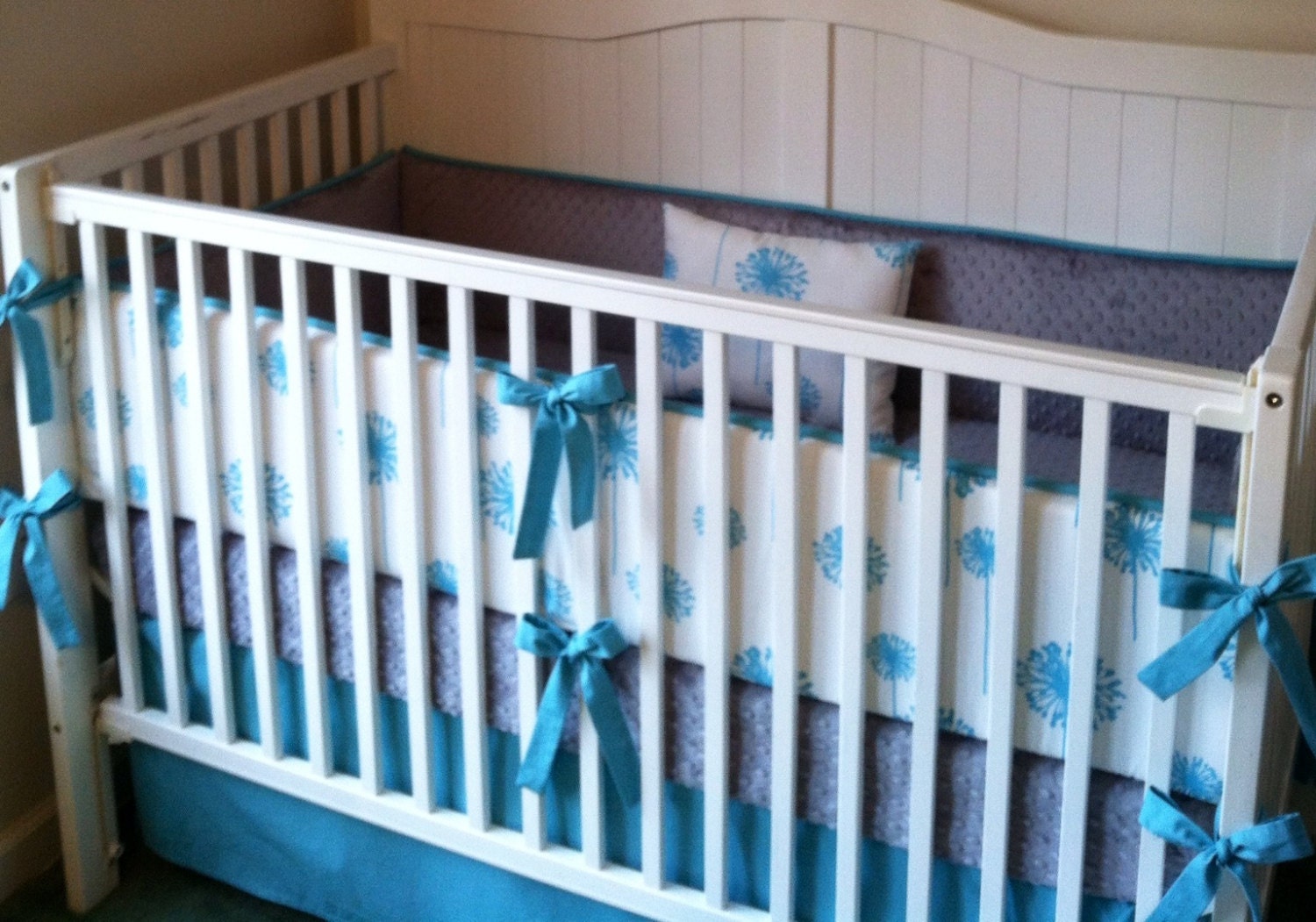 Dandelion Aqua and Gray Crib Bedding Set