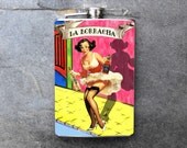 FN403 - Sexy loteria La Borracha Decorated 8oz. Stainless Steel Flask
