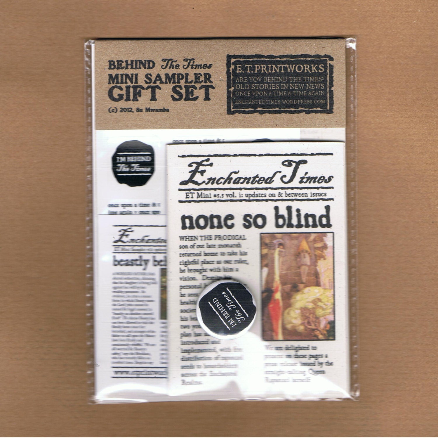 BEHIND THE TIMES Enchanted Times Mini Sampler Gift Set - miniature newspaper, postcard, mini note card, button badge, envelope seals
