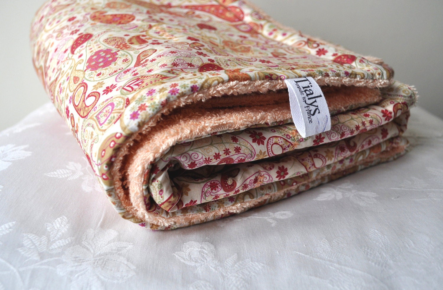 Liberty Tana Lawn  Handmade Throw for Laps, Kids or Decor - Peach Paisley and Soft Towelling