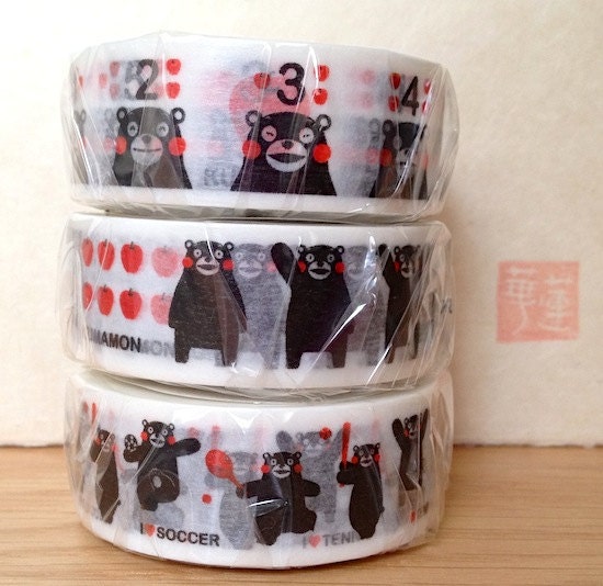 limited edition 2013 - washi masking tape - kumamoto - kumamon bear - single piece