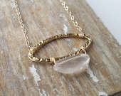 Ellipses. 14K Gold Fill. Simple Gold Necklace. Quartz Stone. Natural Stone.
