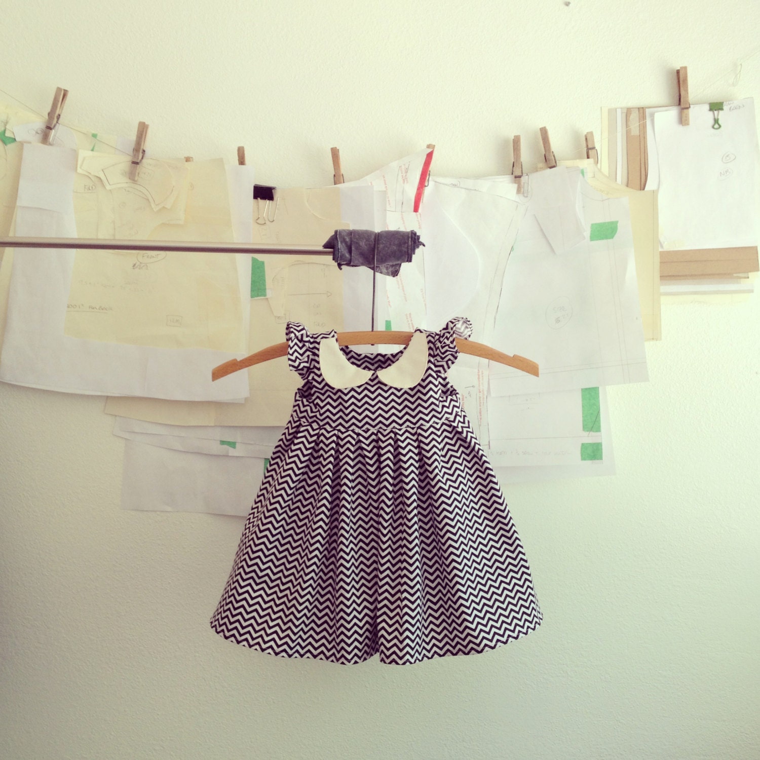 Baby girls dress- black and white chevron
