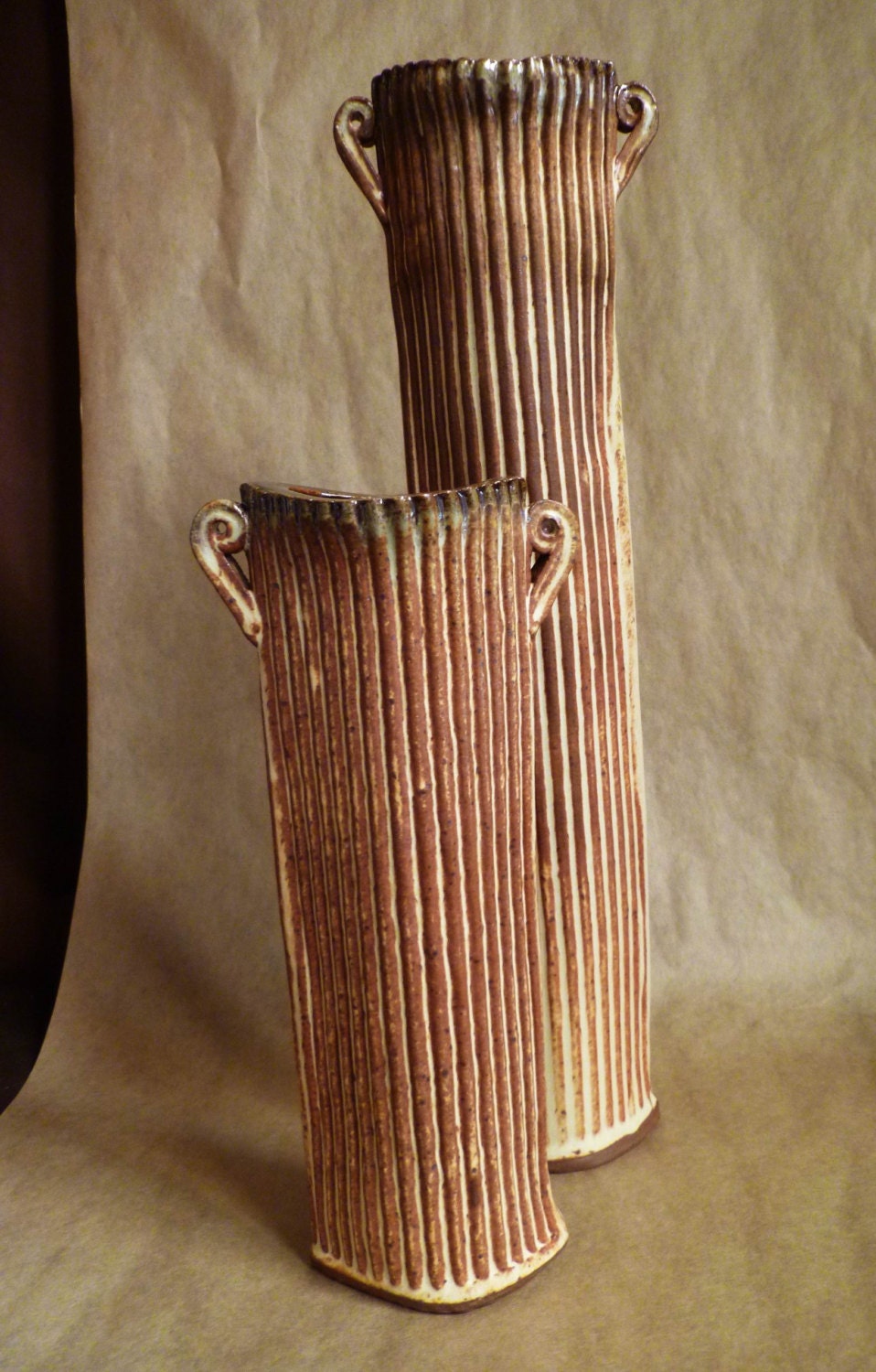 Two Tall vases, handbuilt stoneware