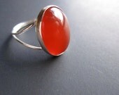 Oval Carnelian Ring - Sterling silver bezel set cabochon
