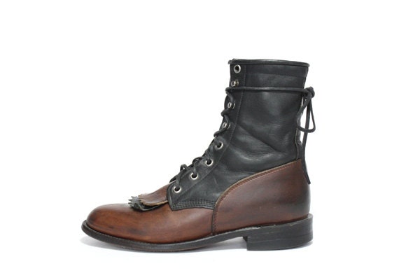 VTG Justin Two Tone Roper Ankle Boots 7