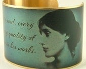 Virginia Woolf Portrait - Writer's Soul Quote - Literary Brass Cuff Bracelet in Duck Egg Blue - Feminist