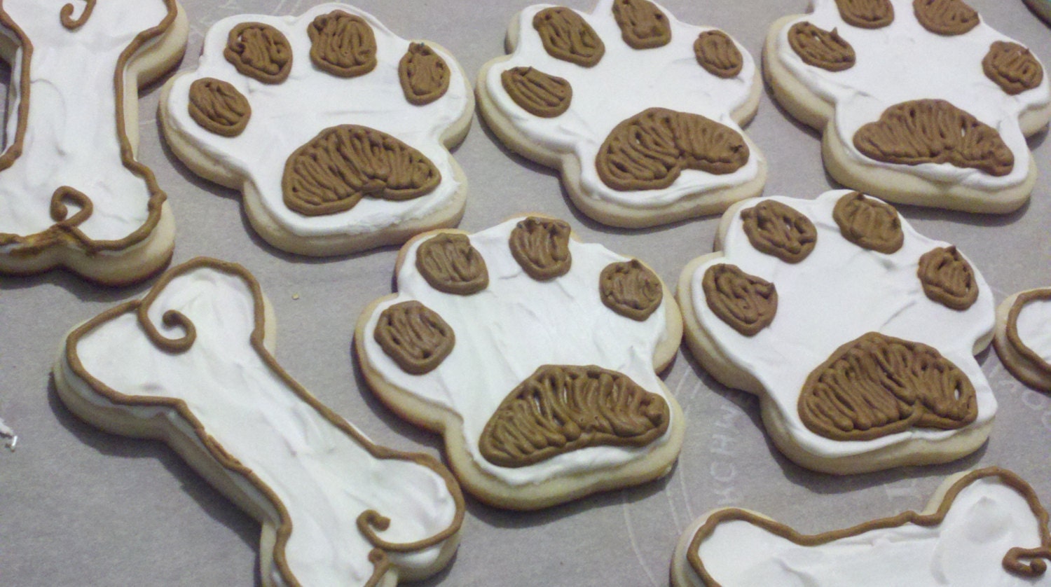 Puppy Paws Sugar Cookies-Dog Paws And Bones Soft Sugar Cookies-One Dozen Sugar Cookies