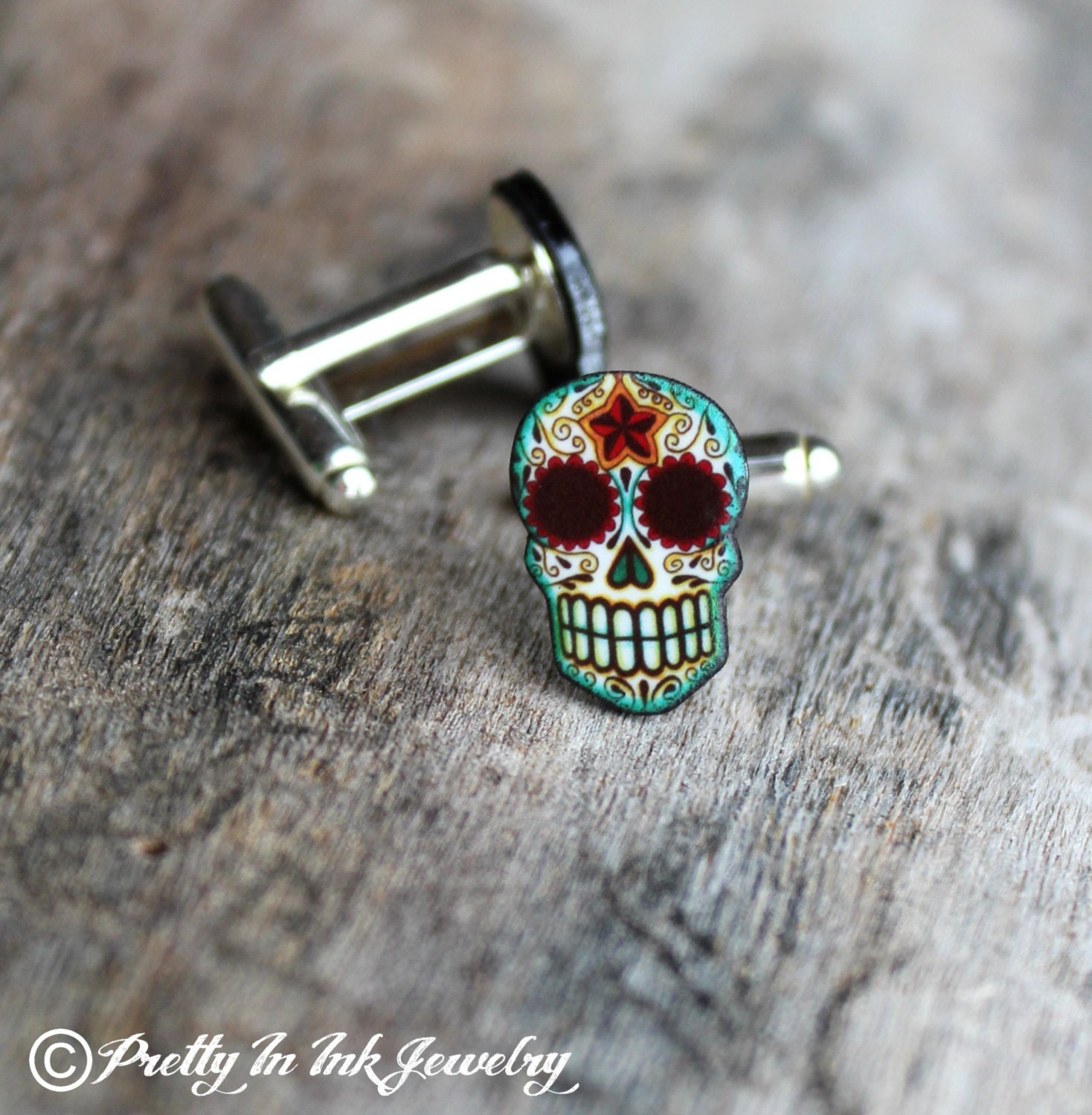 Day of the Dead Filigree Sugar Skull Cuff Links in Two Color Variants