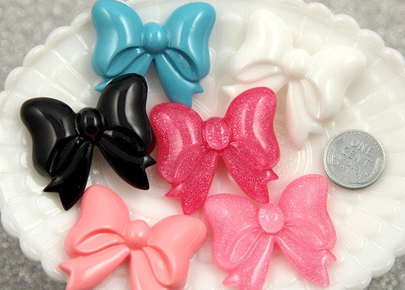 40mm Mixed Colors Classic Lolita Bow Resin Cabochons - 6 pcs set