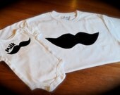 Fathers Day Gift Set - Dad and Baby Boy Girl Onesie / Onsie / Shirt / Top / Bodysuit with Matching Milk Mustache Appliques