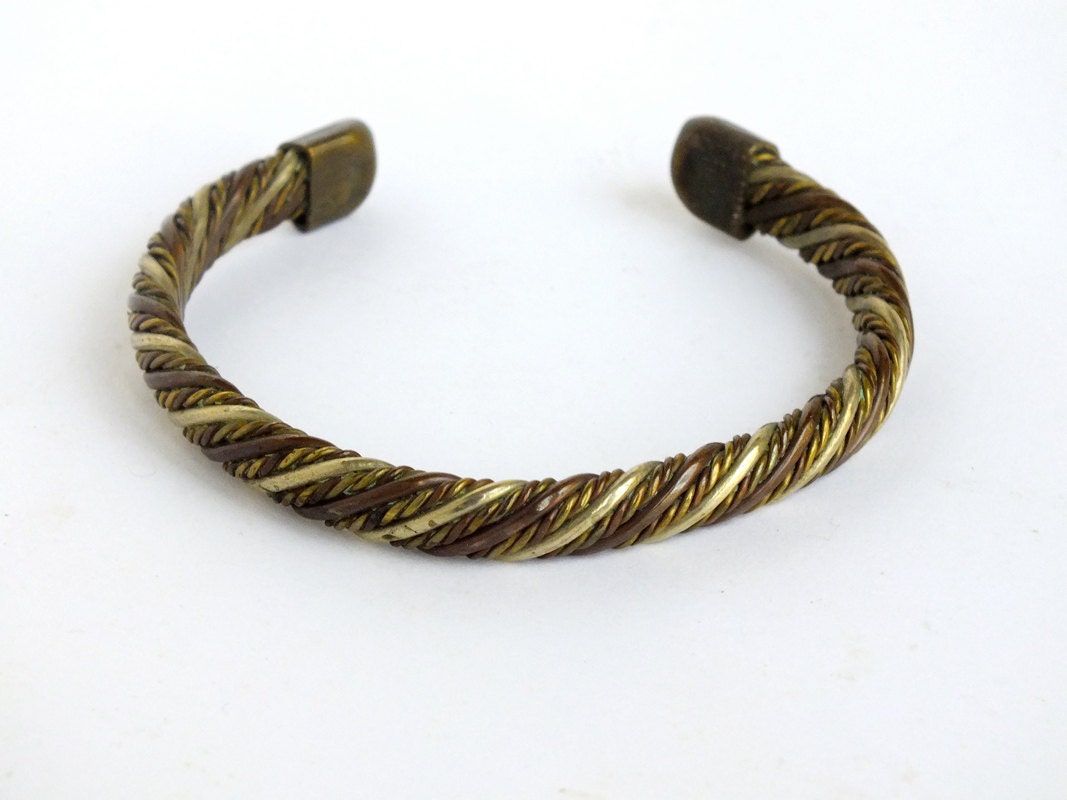 Vintage Unisex Twisted Copper and Brass Cuff Bracelet/Fathers Day Vintage Jewelry